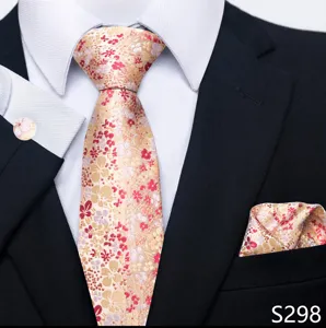 Heren zakelijk huwelijk bloemen jacquard stropdas pochet manchetknopen set formal