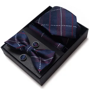 Set de caja de regalo de corbata a cuadros para boda de negocios de hombre con pajarita elegante.