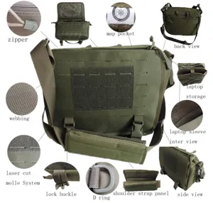 Multifunctional tactical shoulder computer bag with Molle system, camping outdoor messenger bag.