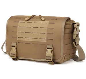 Durable tactical shoulder bag outdoor messenger computer bag with molle system khaki