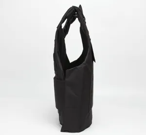 Black tactical vest side view, durable nylon material, perfect for outdoor CS training gear.