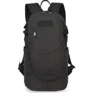 Black tactical backpack for outdoor hiking, camping, and military sports, waterproof design.