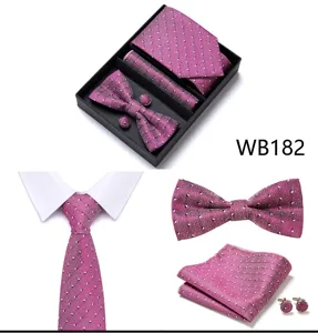 Coffret cravate nœud papillon boutons de manchette rouge homme mariage formel.