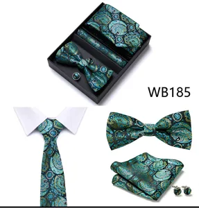 Coffret cravate nœud papillon pochette boutons de manchette cachemire bleu homme