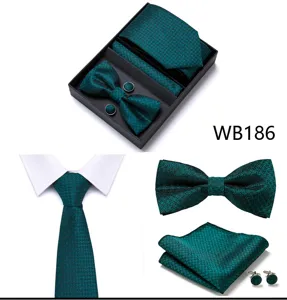 Coffret cadeau cravate nœud papillon pochette boutons de manchette homme vert foncé chic