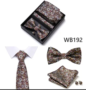 Hommes cravate jacquard nœud papillon ensemble mariage marié costume cravate pochette boutons de manchette