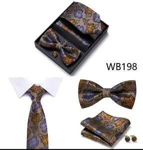 Coffret cadeau cravate noeud papillon pochette et boutons de manchette homme jacquard mariage