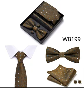 Coffret cadeau cravate nœud papillon pochette boutons de manchette homme marron