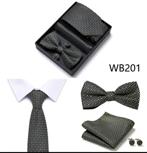 Ensemble cravate noeud papignon pochette boutons de manchette homme noir jacquard