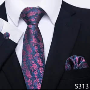Set van stropdas pochet en manchetknopen met bloemen jacquard patroon voor heren.