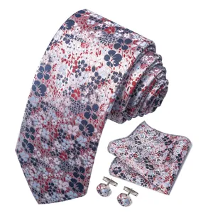 Heren bloemen jacquard stropdas pochet manchetknopen set voor formele kleding.