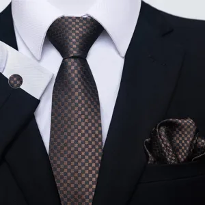 Heren zakelijk bruiloft das jacquard geruit pak set bruidegom formele accessoire