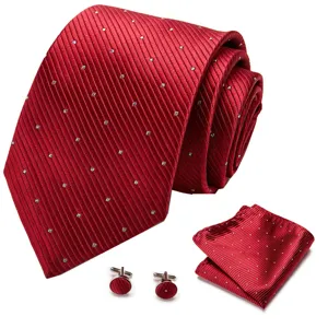 Klassiek rood heren zakelijk pak das set met pochet en bijpassende manchetknopen.