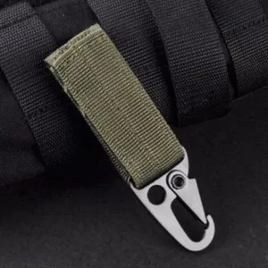 Tactical backpack keychain carabiner hook, durable zinc alloy outdoor gear clip for daily use.