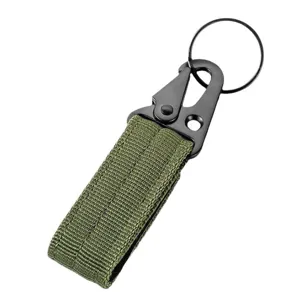 Tactical Webbing Keychain Carabiner Metal D-Ring Key Ring Outdoor EDC Gear Hook