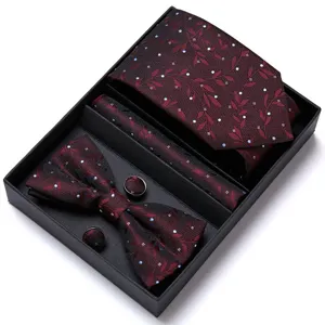 Ensemble cravate nœud papillon boutons de manchette bordeaux homme mariage cérémonie formel.