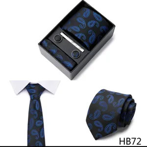 Coffret cadeau cravate paisley homme d'affaires avec cravate, pochette, boutons de manchette.