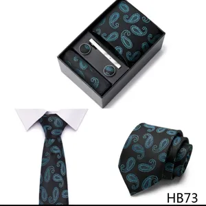 Coffret cadeau cravate paisley homme pochette boutons de manchette et pince cravate.