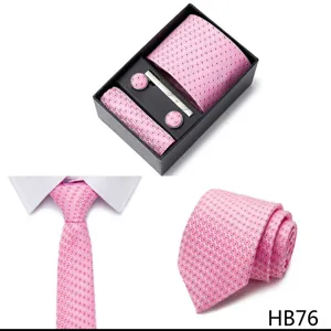 Set coffret cravate rose homme mariage business cravate pochette boutons de manchette pince