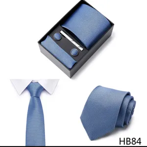 Homme bleu cravate ensemble coffret cadeau avec pochette boutons de manchette business