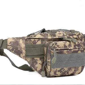 Tactical digital camo waist bag, multi-functional outdoor sports chest bag for travel and cycling.