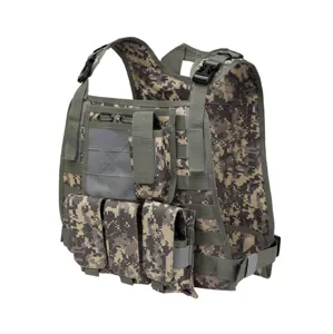 Camouflage tactical vest for outdoor training, featuring multi-pockets and durable design.