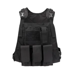 Black tactical vest for outdoor training, durable nylon military CS combat equipment.