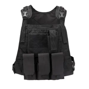 Black tactical vest modular MOLLE combat gear for outdoor training and CS games.