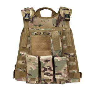 Camouflage tactical vest for outdoor training, CS games, multi-pouch design with MOLLE webbing.