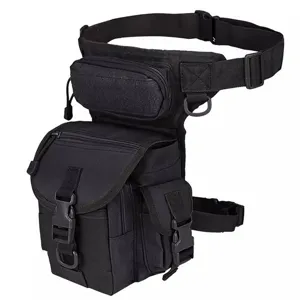 Black tactical drop leg bag durable oxford fabric multi-pocket military thigh pack for outdoor riding