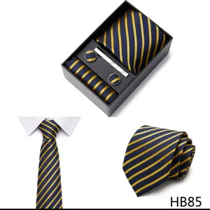 Ensemble de cravate rayée d'affaires pour hommes avec boîte cadeau, boutons de manchette.