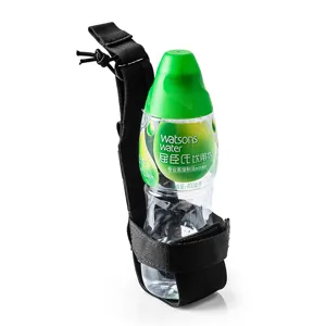 Outdoor tactical water bottle pouch detail, black durable nylon Molle accessory bag for hiking.