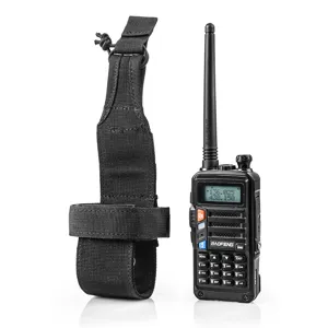 Tactical radio pouch and Baofeng walkie talkie set, durable black nylon outdoor gear.