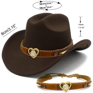 Dames Welsche Cowboy Hoed Effen Vilt Fedora Hoed met Elegante Strass Hart Hoedenband.