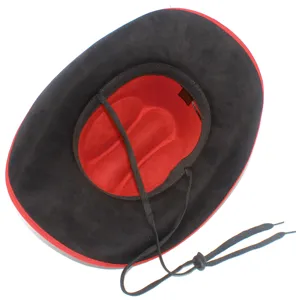 Black and red western cowboy hat with adjustable chin strap for outdoor sports hiking.