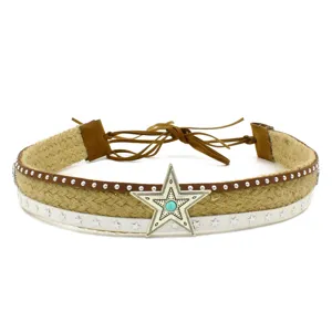 Vintage western hat band leather rope studded star turquoise decor boho hat accessories