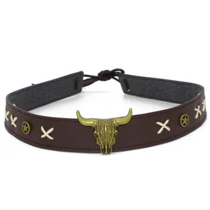 Western vintage bull skull leather hat band for cowboy jazz hats decorative strap