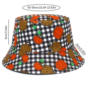 Halloween Pumpkin Black And White Plaid Bucket Hat Casual Sun Fisherman Cap Outdoors