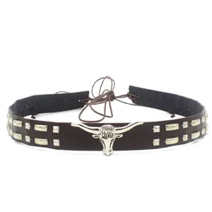 Western cow skull hat band leather cowboy hat accessory vintage style rivet belt detail
