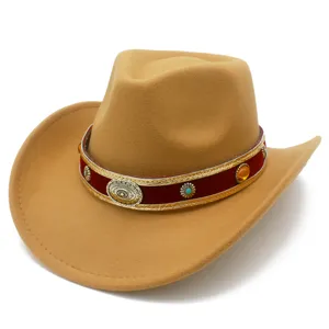 Detailed view of the vintage wool felt western cowboy hat showing the red decorative band.