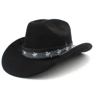 Chapeau de cowboy en daim noir style festival de musique chapeau de couple détail