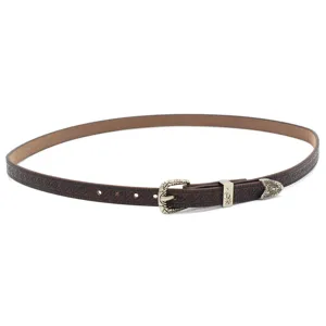 Brown embossed leather hat strap retro metal buckle detail western style accessory