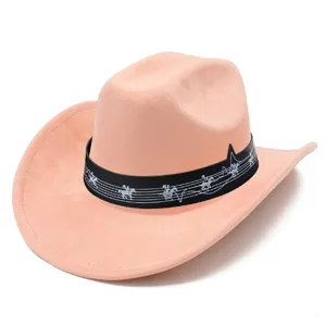 Chapeau de cowboy en suédine rose, chapeau de cow-girl western pour festival de musique