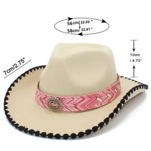 Detailaufnahme eines Retro-Cowboyhuts für Damen mit rosa Musterband und Metallschleife.