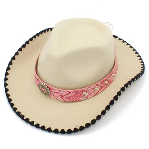 Elegante Damen Westernhut mit rosa Schnalle, breite Krempe Vintage Sonnenhut für Reisen.