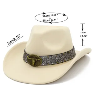 Classic western cowboy hat detail showing brim width, crown height and head circumference.