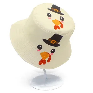 Sombrero de cubo estampado de pavo de Acción de Gracias, lindo sombrero para viajes al aire libre.