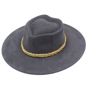 Herz-Kronen Wildleder Fedora Hut Für Herren Damen Breite Krempe Sonnenhut Mit Geflochtenem Band Western Party Jazz Hut