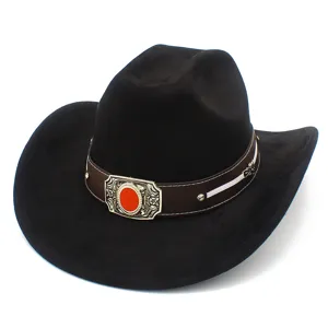 High-quality adult western cowboy hat, stylish suede wide-brim jazz hat for sun protection.