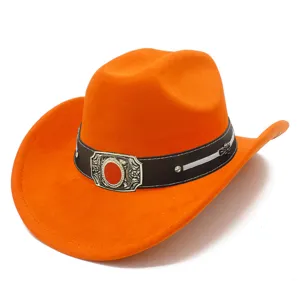 Orange suede western cowboy hat wide brim jazz hat stylish adult fashion sun cap accessory